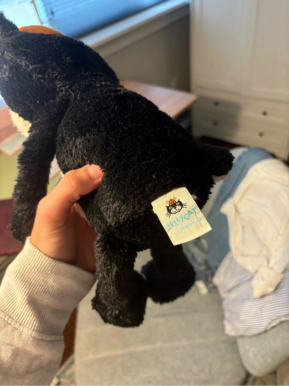 Jellycat Black and Cream Plush Cat with Orange Hat - Picture 3 of 4